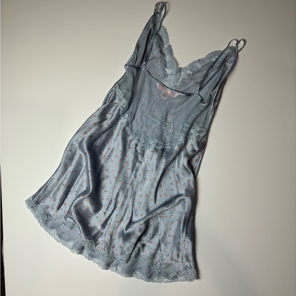 Blue Floral Victoria’s Secret Slip Dress with Lace - Picture 9 of 10